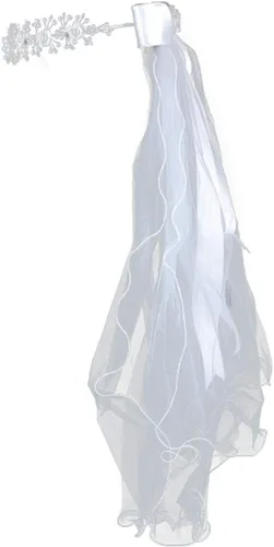 Vista 3 de Swea Pea & Lilli - Velo de comunión para niñas, color blanco, con cordón para la primera comunión, detalles de cuentas y cinta de satén, Blanco