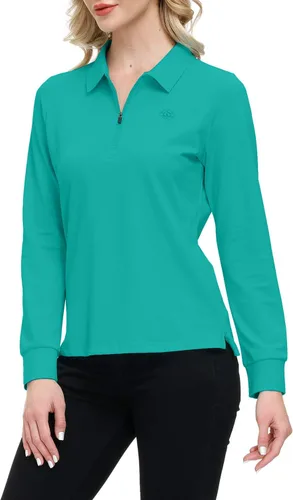 Vista 62 de JINSHI Polo de golf para mujer, de manga larga, con cremallera, deportiva, de secado rápido, atlética, casual, ajustada