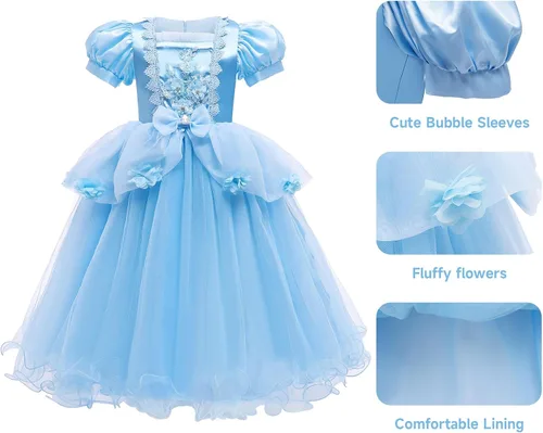 Vista 7 de Hellet Disfraces de princesa para niñas, manga abombada, disfraz de fiesta de cumpleaños con accesorios