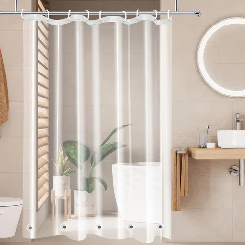 Vista 14 de AooHome Eva - Forro de ducha pequeño de 36 x 72 pulgadas, cortina de baño transparente de calibre 8 con ganchos, imanes inferiores, impermeable