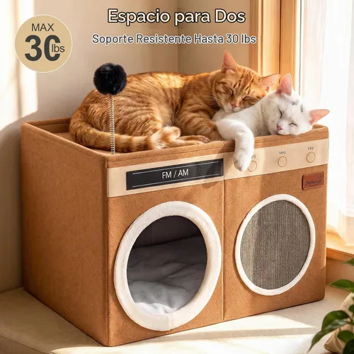 Vista 2 de Retro Radio Cat House, Large Foldable Cat Bed Indoor Cat Cave
