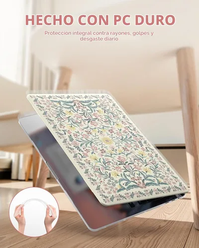 Vista 7 de iCasso Funda para MacBook Pro de 13 pulgadas M2 2025 A2338 Rosa Floral 1-Rosa Boho Floral