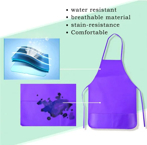 Vista 4 de KUUQA Delantal de arte para niños con dos bolsillos para pintura para niños, a granel para manualidades, hogar, cocina, aula, suministros de pintura