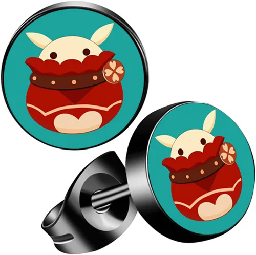 Vista 5 de MARSALIA Aretes de anime, aretes de impacto Genshin para hombres y niños, 6 pares de aretes negros de acero inoxidable para fanáticos de Genshin