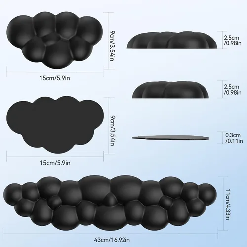 Vista 2 de TECKNET Cloud - Juego de reposamuñecas para teclado, reposamuñecas Cloud con base antideslizante, almohadilla de muñeca de cuero PU para teclado