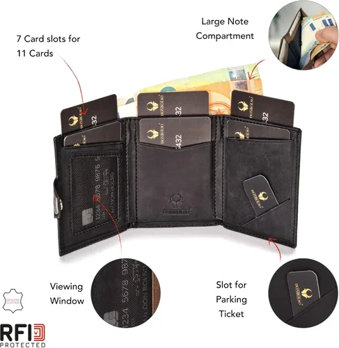 Vista 5 de DONBOLSO Wallet NextGen I - Cartera delgada moderna sin bolsillo para monedas, hasta 11 tarjetas, Negro Vintage, Vintage