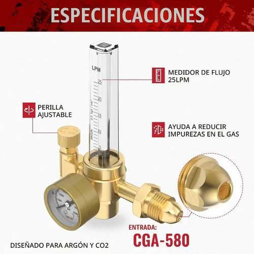 Vista 2 de Bestarc Argon - Regulador de gas con medidor de flujo de CO2 con manguera