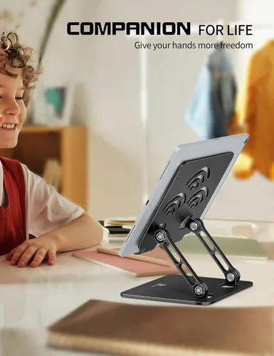 Vista 3 de Soporte Ajustable para Tablet de Escritorio, Soporte de Aluminio Premium para iPads, Tablets, Kindles, Switch, Teléfonos y Todos los Dispositivos