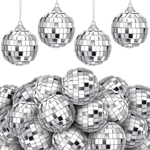 Vista 12 de BBTO 24 mini bolas de discoteca de los años 70, decoración de árbol para colgar, espejo reflectante, decoración de bola de discoteca para Halloween