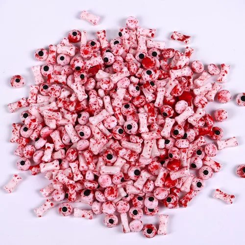 Vista 7 de Gránulos de globo ocular sangriento para decoración de pasteles, huesos de perro rojos, chispas comestibles de caramelo para decoración de cupcakes