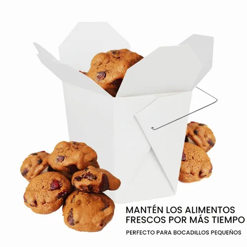 Vista 4 de Contenedores de comida para llevar con asa, 8 onzas, color blanco, para microondas, caja china para llevar (paquete de 50 unidades), resistente a