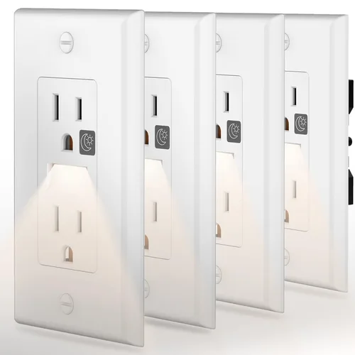 Vista 8 de SOZULAMP - Toma de corriente de 15 A con luz nocturna, LED de luz diurna, paquete de 4 Auto on/off daylight nightlight Glows through outlets