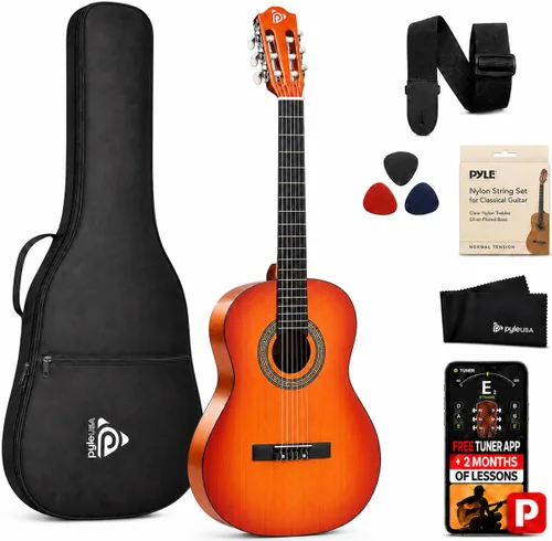 Vista 13 de Pyle Kit de guitarra acústica para principiantes, instrumento de madera de tamaño junior 3/4 con kit completo de accesorios, púas, correa