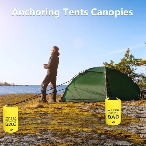 Vista 3 de Bolsa seca impermeable – Paquete de 2 bolsas secas enrollables de 10L para kayak, canotaje, pesca, camping y playa – Mochila ligera impermeable que