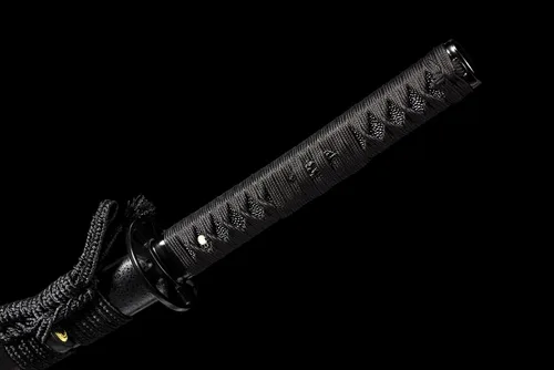 Vista 4 de Espada Katana samurái japonesa negra de 41 pulgadas, acero plegado de Damasco funcional