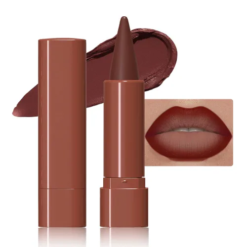 Vista 54 de evpct Combo de delineador de labios metálico rosa brillante y lápiz labial, lápiz labial con punta de cono para mujer, de larga duración
