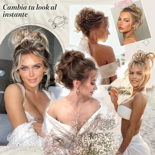 Vista 4 de HMD - Extensiones de cabello tipo chongo alborotado con rodelo despeinado, banda elástica de goma, extensiones de cabello sintético para mujer