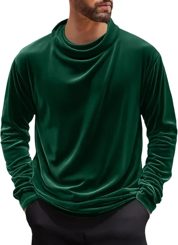Vista 6 de Camisa térmica para hombre, cuello alto de terciopelo, manga larga, delgada, suave, elástica, casual