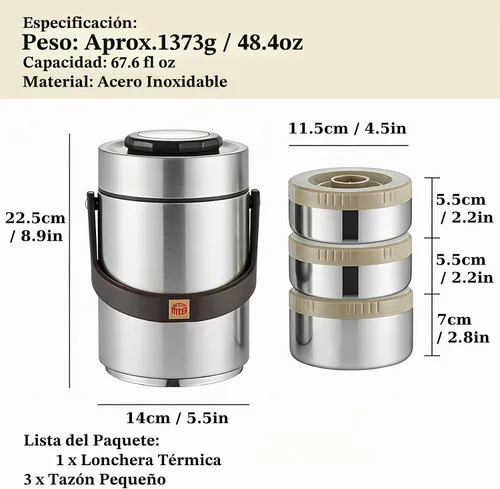 Vista 2 de Ejoyous Lonchera aislada, 67.6 fl oz 304 acero inoxidable contenedor de aislamiento al vacío para comida caliente, portátil, 3 capas, aislamiento