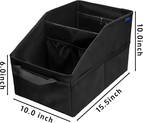 Vista 2 de Organizador de asiento de coche, asiento de pasajero, negro Plegable, pequeño almacenamiento, con tapa