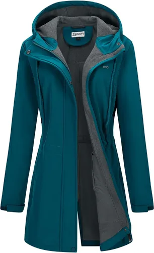 Vista 14 de 33,000ft Chaqueta larga Softshell para mujer con capucha, forro polar, resistente al viento, cálida, impermeable, rompevientos Negro