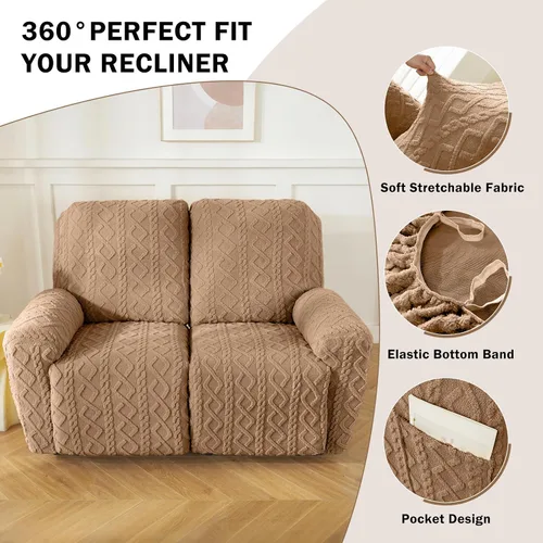 Vista 4 de vctops 6 Piezas Fundas de Sofá Reclinable Loveseat de Felpa con Jacquard Geométrico Suaves Peludas Esponjosas Protector de Muebles Antideslizante
