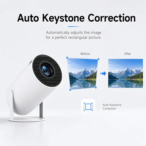 Vista 4 de Mini proyector HY300 Pro, proyector portátil Android 13 con WiFi y Bluetooth, compatible con video 4K, Keystone automático, rotación de 180°
