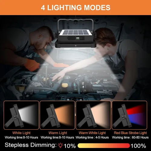 Vista 2 de ERAY Luz de Trabajo LED Portátil con Batería Recargable 15000mAh 10000 LM, Luces de Camping Solares, IP66 4 Modos de Iluminación Luz de Trabajo