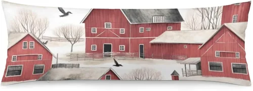 Vista 8 de Snowy Barn Winter Scene - Funda de almohada corporal de 20 x 54 pulgadas, funda de almohada larga para cama de vacaciones de invierno, funda