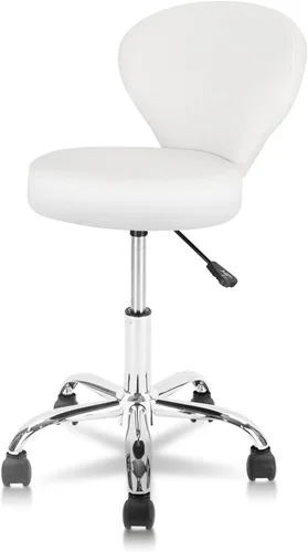 Vista 10 de KLASIKA Taburete giratorio ajustable con respaldo y ruedas, silla de escritorio de oficina multiusos, cojín de asiento grueso para el hogar, bar