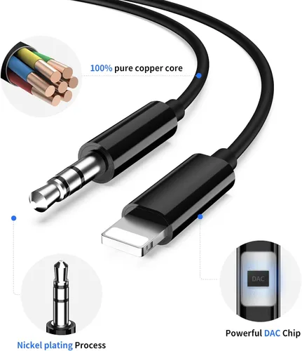 Vista 2 de iSkey [Certificado MFi de Apple] Cable auxiliar para iPhone, cable auxiliar de 3.5mm para automóvil compatible con iPhone 14, 13, 12, 11, XS, XR, X