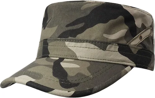 Vista 10 de Gorra militar unisex, estilo cadete, ajustable, de algodón lavado, con parte superior plana, gorra de béisbol