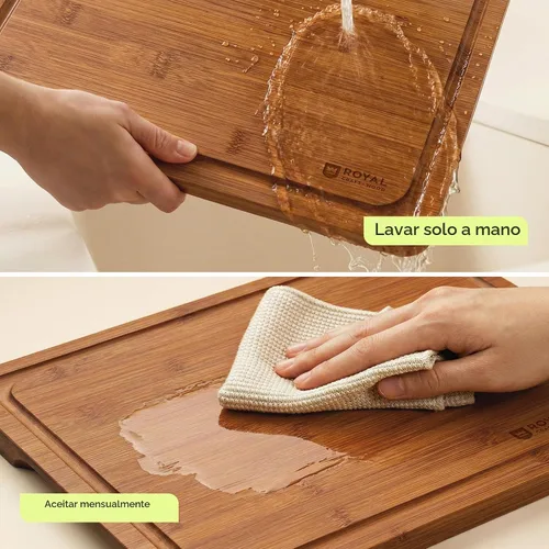 Vista 6 de ROYAL CRAFT WOOD Tabla de cortar de madera, tablas de cortar de bambú con ranura para jugo, tabla de cortar de cocina para carne, queso y verduras