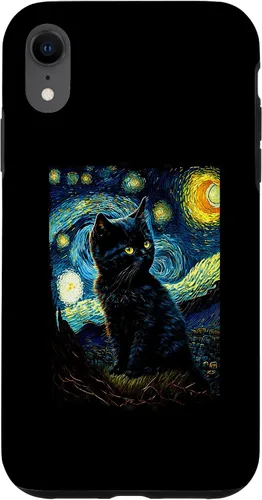 Vista 8 de iPhone 15 Starry Night Cat Van Gogh Cat Lover Cat Lover Cat Mom Cat Dad Case