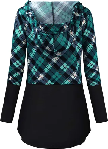 Vista 3 de QUINEE sudadera con capucha para mujer de manga larga a cuadros, bloque