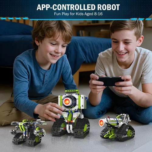 Vista 5 de Juguetes de construcción robot con control remoto, regalos de cumpleaños de Navidad STEM para niños de 8 a 13 años, kit de ciencia 5 en 1, modelos
