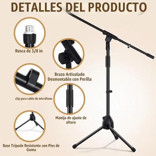 Vista 3 de Tellegloww 1 soporte para micrófono, trípode, brazo de brazo, podio, estudio, altura ajustable, 75 pulgadas, extiende el brazo a 27 pulgadas, viene