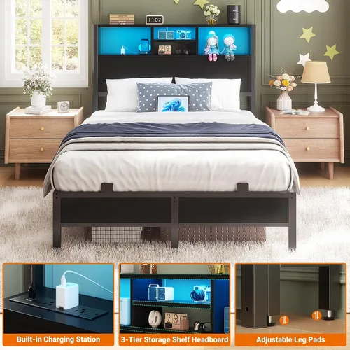 Vista 4 de Cabecero Aheaplus para Cama Individual con Almacenamiento, Cabeceros con Enchufes, Puertos USB y Luz LED, Cabecero Individual Solo, Altura