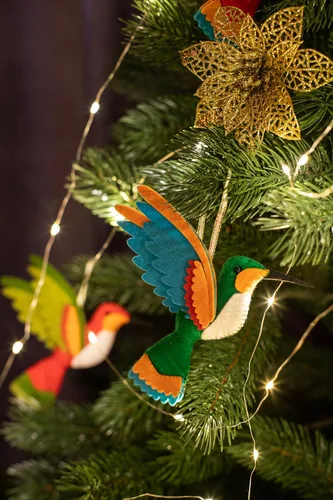 Vista 4 de Adorno de colibrí Adornos de Navidad hechos a mano de fieltro para árbol Rojo, verde, naranja, colibrí, decoración de árbol de Navidad, adorno