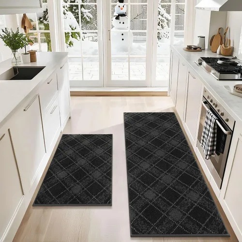Vista 11 de COSY HOMEER Juego de alfombras y tapetes de cocina 2 piezas antideslizantes, suaves alfombras de cocina para piso absorbentes y resistentes a Gris