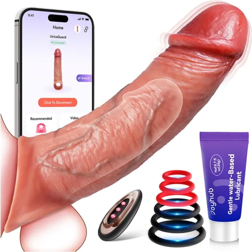 Vista 9 de Funda para Pene Vibrador de Funda para Polla - FYSHAVO 5 en 1 Juguetes Sexuales Masculinos Realistas para Adultos para Hombres Extensor de Pene