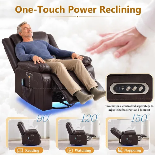 Vista 3 de Silla reclinable giratoria eléctrica, reclinable mecedora eléctrica de Marrón oscuro