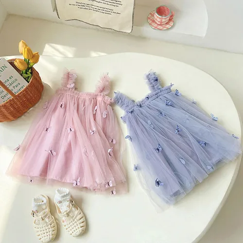 Vista 4 de Miipat Vestido de tul sin mangas para niñas pequeñas, vestido de tutú de mariposa floral para niñas pequeñas, vestidos de princesa para fiesta