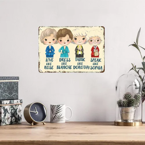 Vista 7 de Letrero de metal vintage con texto en inglés "Live Like Rose Dress Like Blanche Fashion Women Art Poster Retro Tin Sign for Home Bar Kitchen Pub