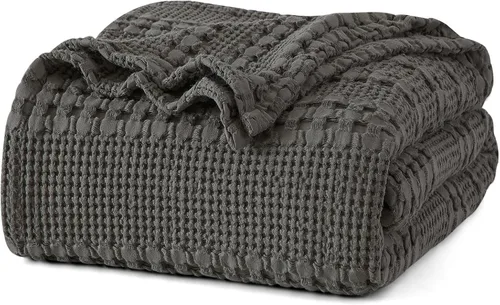 Vista 44 de PHF Manta ligera de punto gofre 100% algodón para cama, King, color blanco 02 Blanco