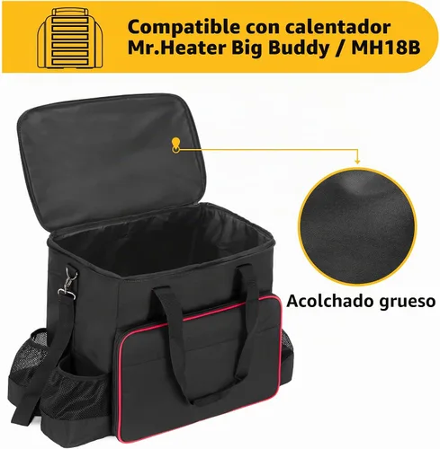 Vista 2 de samdew Bolsa de transporte Big Heater compatible con Mr. Heater Big Buddy y MH18B Propano, funda de almacenamiento portátil Buddy con múltiples
