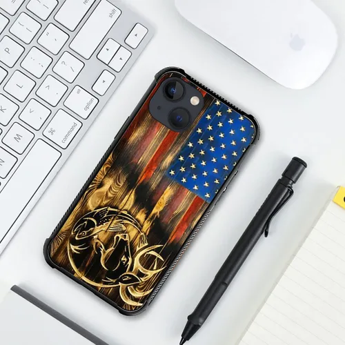 Vista 5 de ZHEGAILIAN Funda compatible con iPhone 14, funda de bandera de grano de madera de ciervo de pez rojo, parte trasera de vidrio templado + funda