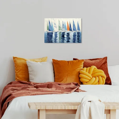 Vista 5 de Wynwood Studio Lienzo envuelto contemporáneo náutico y costero, vista de los veleros, arte de pared para sala de estar, dormitorio y baño, 24 x 16