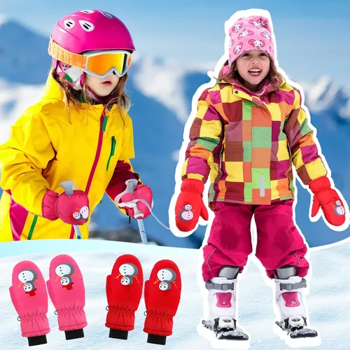 Vista 6 de Liitrsh 4 pares de guantes de nieve para niños, guantes de esquí cálidos de invierno para niños y niñas, guantes de nieve para clima frío para esquí
