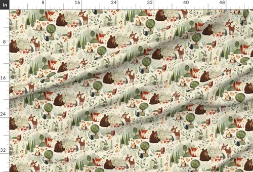 Vista 2 de Spoonflower Tela - Animales del bosque del bosque a gran escala búho pino zorro oso ciervo neutro impreso en tela de gasa Fat Quarter - Costura